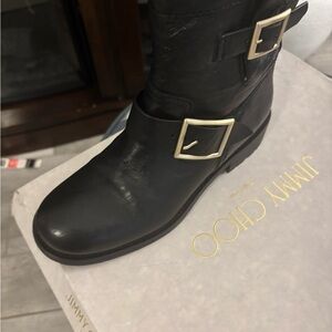 Jimmy Choo Black Moto Boots with Silver Buckles